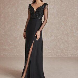 40278 Adrianna Papell A-Line Sheer Long Sleeve
